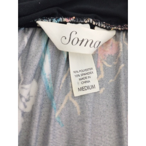 Soma Maxi Sleeveless Faux Wrap Double V Dress Size Medium Black Floral Soft - Picture 7 of 8